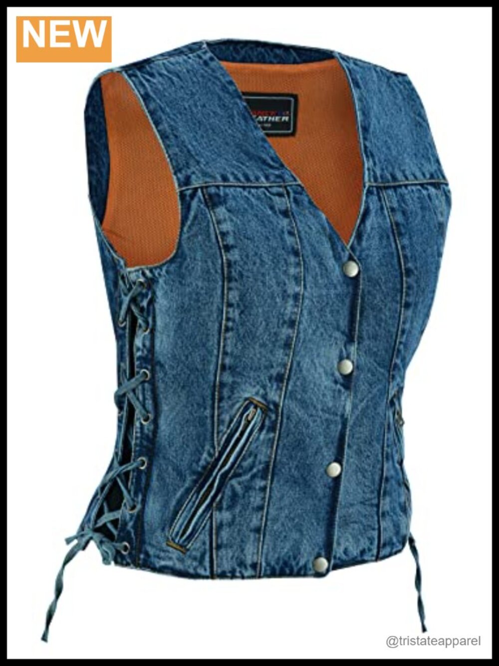 Women's V-Neck Denim Motorcycle Vest, Sleeveless Biker Riding Vest with Side